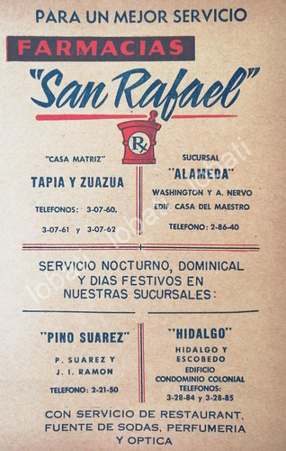 Cartel Vintage Farmacia San Rafael Monterrey 1950s /269 Raro
