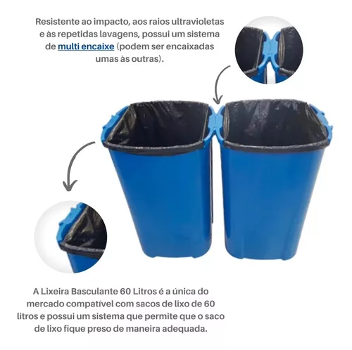 Lixeira Basculante 60 Litros Branca Lar Plasticos