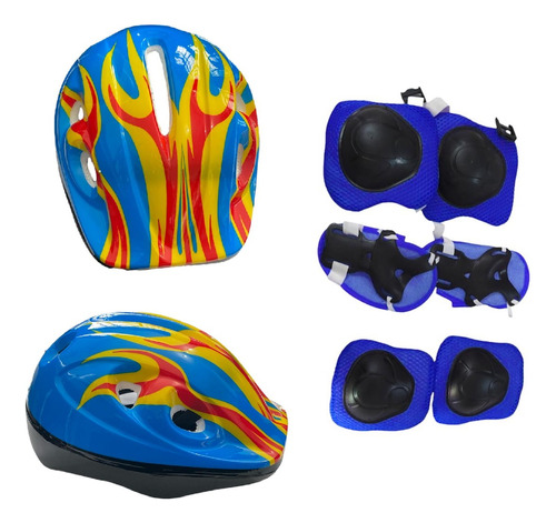 Kit De Proteção Infantil Para Skate Patins Chamas Coloridas