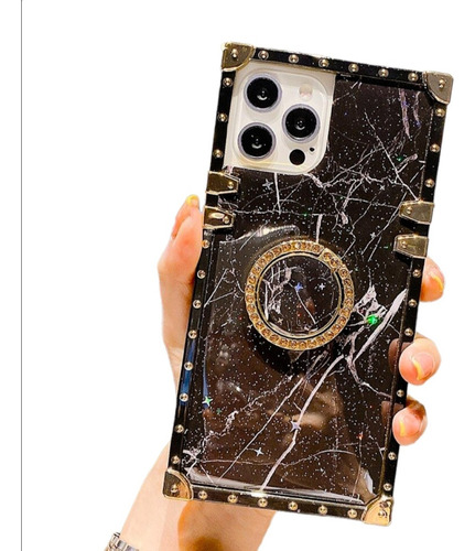 Funda Mármol Cuadro Brillo Sujetador Para iPhone Samsung + Mica + Funda De Obsequio Para Distinto O Mismo Modelo + Protectores De Cable.