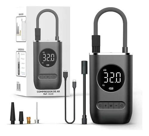 Compressor Calibrador De Pneus Calibrador B&G Portátil Mini Digital Carro Bike Sem Fio Cor Preto Com Powerbank