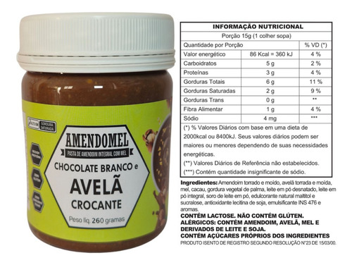 Pasta De Amendoim 260g Avelã Crocante - Amendomel