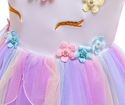 Imagem 6 de 7 de Fantasia Vestido Unicórnio Luxo Festa Infantil Chifre Asas