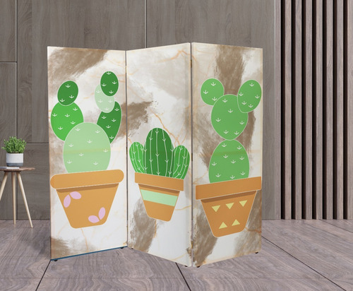 Biombo De Madera Y Tela De Cactus Moderno