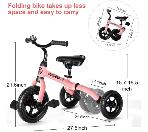 Triciclo 3 En 1 Para Niños Pequeños De 2 A 5 Años Confident