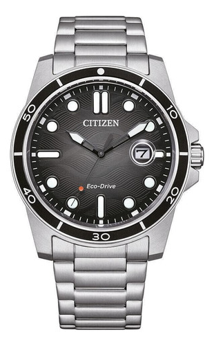 Reloj Citizen Aw181689e Hombre Eco Drive Acero Inoxidable Malla Plateado Bisel Negro Fondo Negro