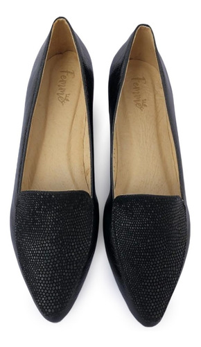 Zapatos Mujer Flats Loafer Ruga & Misti Negro Forro De Piel