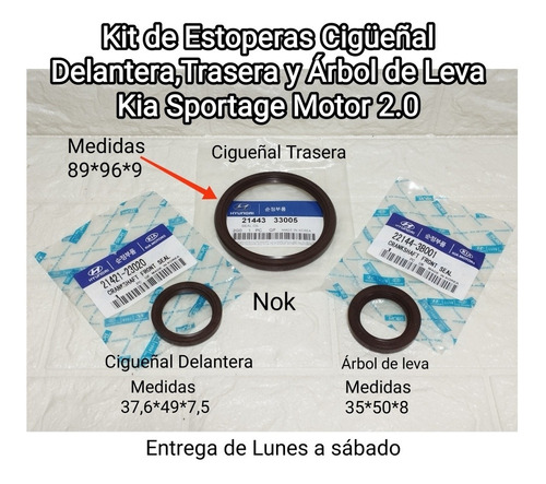 Kit Estoperas Cigüeñal Y Árbol  Leva Kia Sportage 2.0 04/11