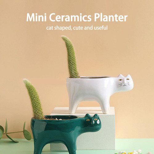 (w)for Cat Flowerpot Succulent Planter With Drainage Ceramic