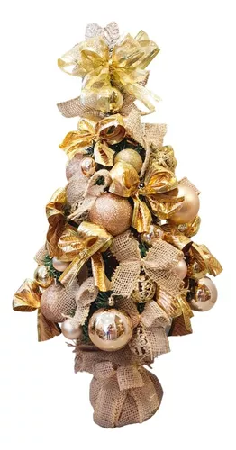 Árvore De Natal Decorada Rose Gold E Dourado Altura 65cm