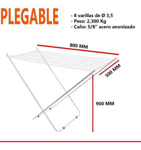 Imagen 2 de 5 de Tender Ropa De Pie Plegable 8 Varillas Tendedero
