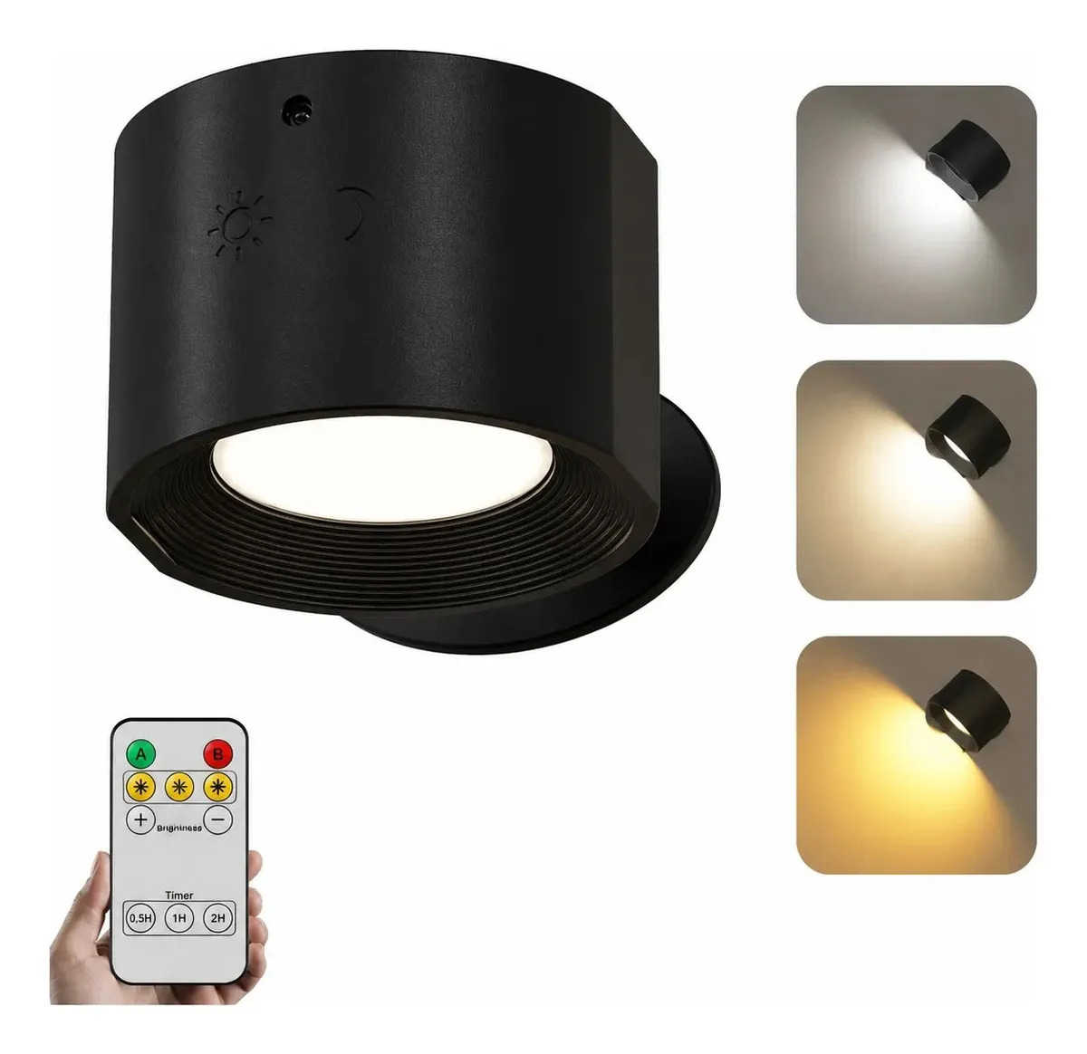 Lampara Luz Pared Led Tactil Recargable Magnetica Timer Negro / Unidad / 1