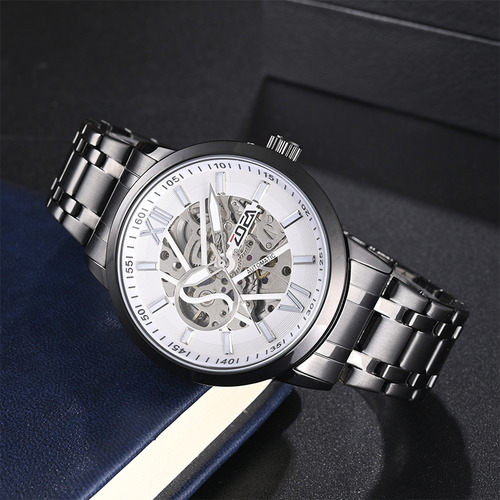 Reloj Zoea Ez8009-h Hombre Negro Acero Mecánico 30m Correa Negro-2