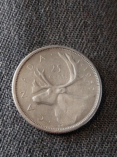 Moneda De Canada 25 Cent Año 1959 Plata 0,800 Km#52