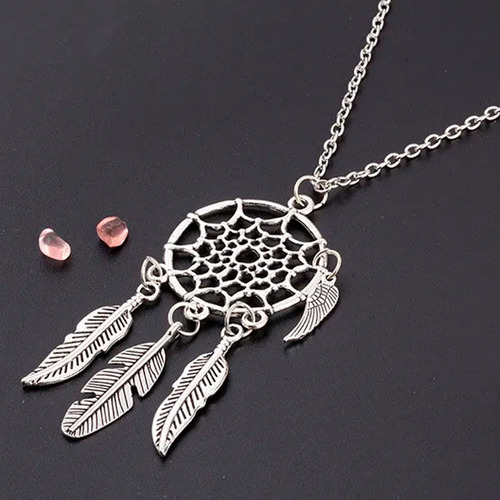 Colar Feminino Gargantilha Mandala 4 Penas Prateado Sonhos