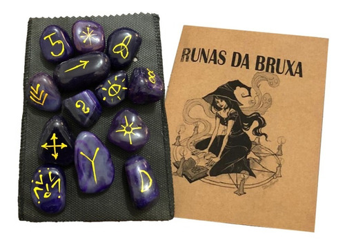 Jogo De Runas Da Bruxa 13 Pedras  Agata Roxa De 1 A 3cm