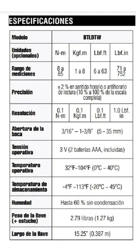 Llave Torque Digital Cps 3/16 A 1-7/16 Torquimetro