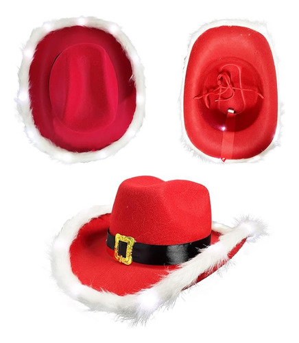 Sombrero Vaquero Papá Noel De Navidad Con Luces Led