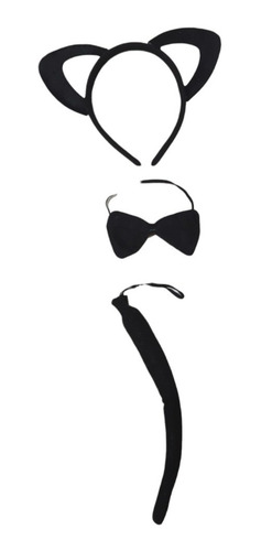 Imagen 1 de 2 de Set Gato Negro Vincha Cola Moño Disfraz Cotillon Halloween
