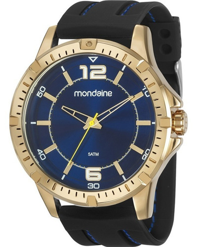 Relógio Masculino Mondaine Esportivo Original 99374gpmvdi2 Cor da correia Preto Cor do bisel Dourado Cor do fundo Azul