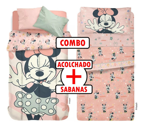 Combo Acolchado + Sabanas 1½ Plaza Minnie Mouse Piñata