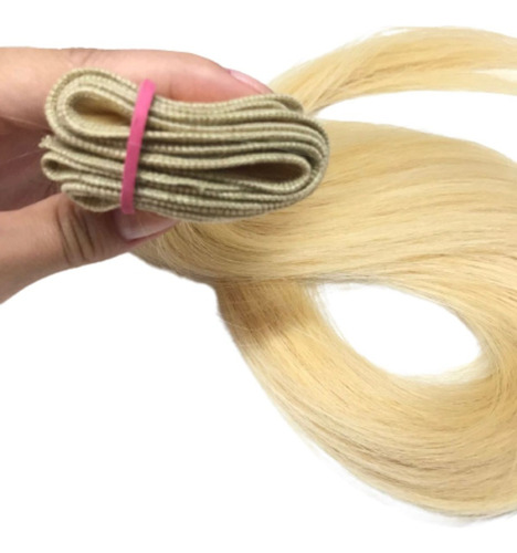 Aplique Cabelo Tecido Em Tela 55cm Mega Hair Loiro Natural 