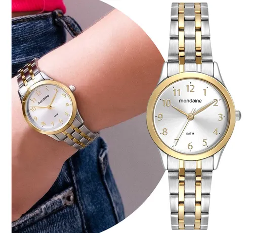 Kit Relógio Mondaine Feminino Bicolor com Semijoia 32608LPMKBE3K1