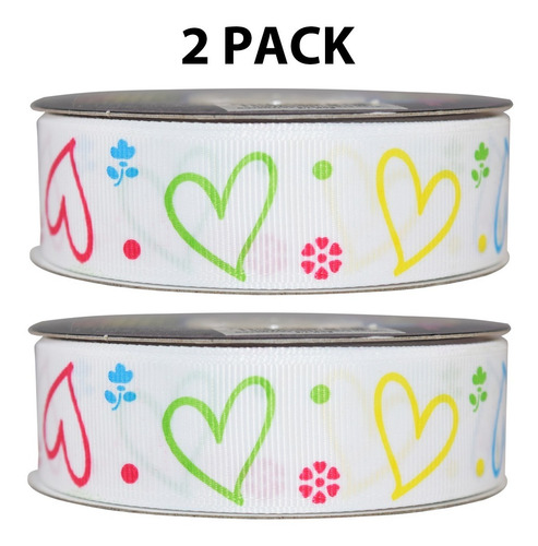 Imagen 1 de 3 de Listón Popotillo Estampado De Corazones,2 Piezas,bcm-7/8