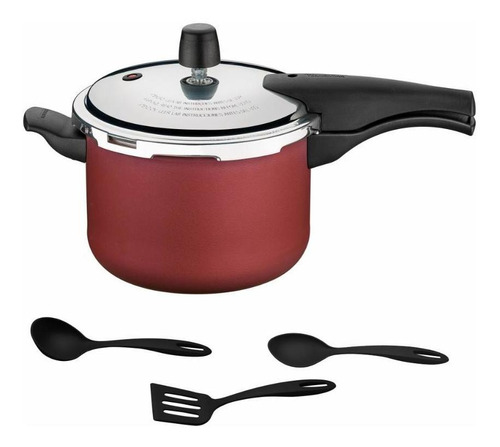 Panela Pressão 4,5l Alum Antiaderent + Utensílios Tramontina Cor Vermelho