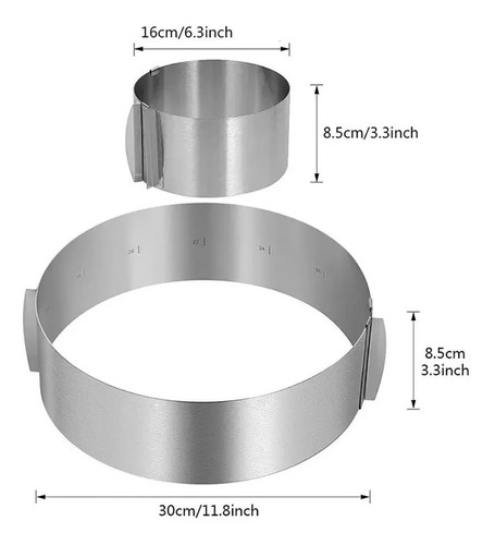 Aro Ajustable Molde 16cm - 30cm Mousse Horno Acero Inox