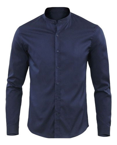 Camisa Manga Larga Cuello Neru Pima Slim Fit De Hombre