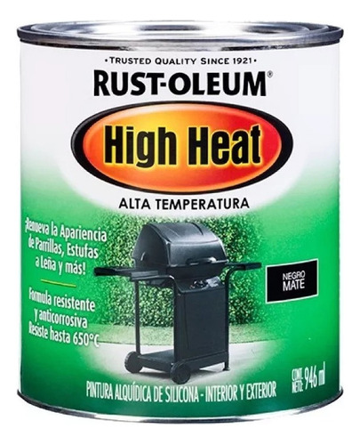 Pintura Alta Temperatura Negro Mate Rust Oleum 946ml