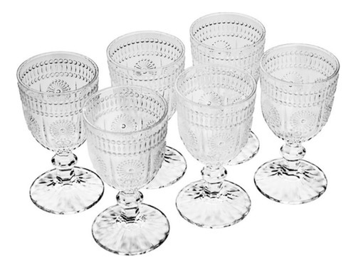 Conjunto 6 Taça Vidro 300ml Cálice Desenhado De Luxo Bebida Cor Transparente
