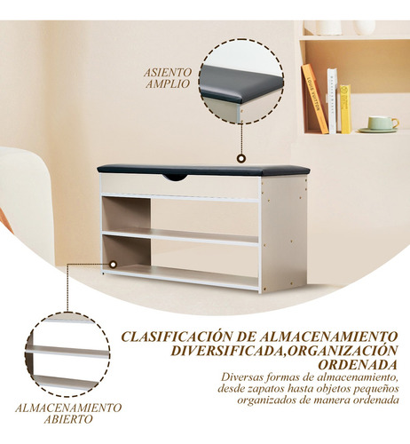 Zapatero Mueble Banco Con Cojín 80*30*43cm 2 Niveles Negro