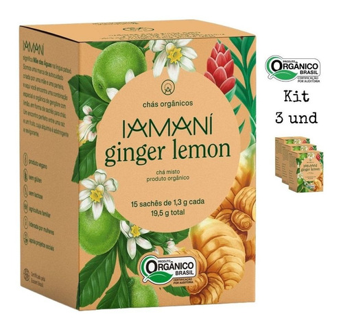 Kit Chá Misto Iamaní Ginger Lemon Orgânico Gengibre Limão 45
