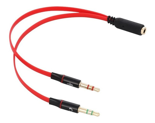 Adaptador De Cable De Audio Esterio 2 En 1  3.5 Rojo