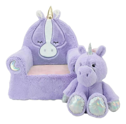 Sillón De Peluche Para Niños Y Peluche Unicornio Morado