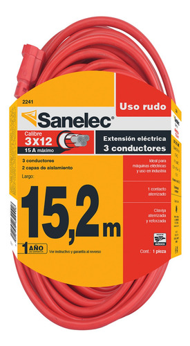 Extensión Sanelec Reforzada Uso Rudo 15m Calibre 12