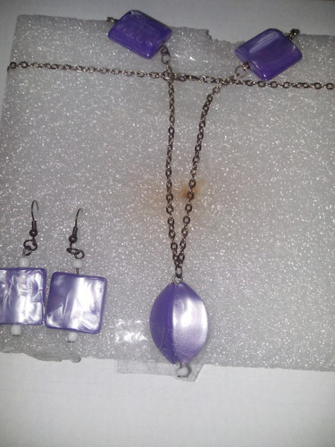 Aros(1par) Violeta Y 1 Collar Violeta Cadena Dorada(44cm)