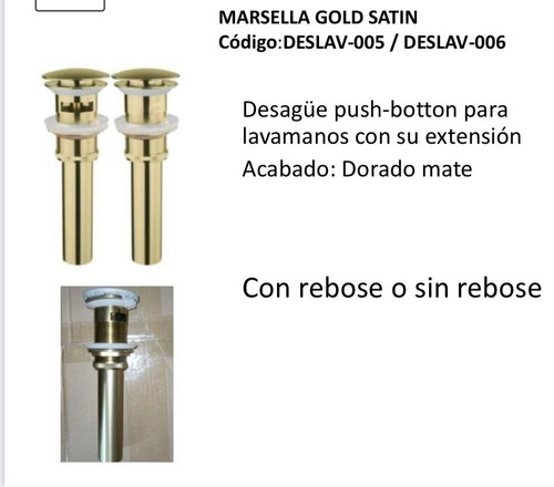 Eup Desagüe Lavamanos  Push Button Gold Satín Sin Rebose