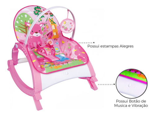 Cadeirinha De Descanso Musical Com Bandeja Alimentação Rosa