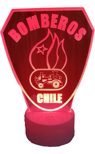 Lámpara 3d De Bomberos De Chile 7 Colores Led Integrados