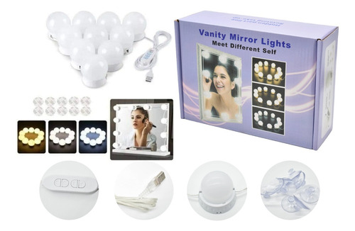 Luces Led Usb Espejo Tocador Maquillaje  Kit X10