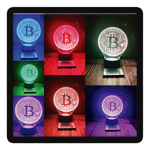 Lampara Led 3d Rgb Holograma Con Control Bitcoin