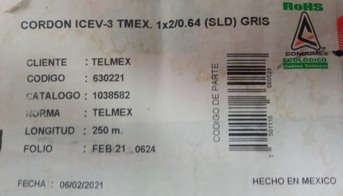 Cable Icev-3 Gris/marfil 1x2/22