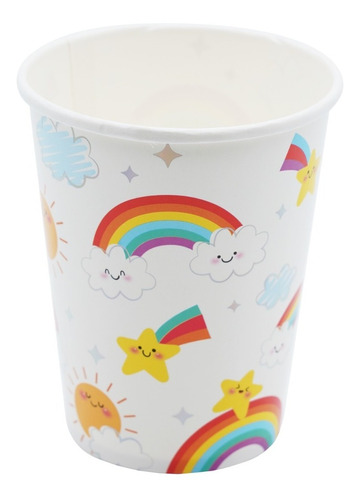 Vaso Polipapel Arcoiris Y Nubes Con Detalle Metalizado X6