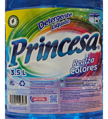Detergente Liquido Realza Colores Princesa 3.5l