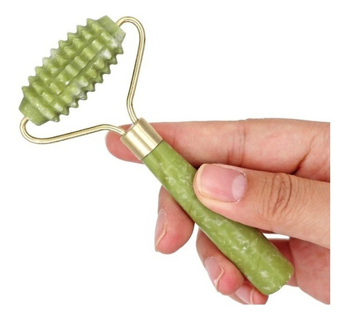 Imagen 6 de 7 de Rodillo Facial Roller Jade Doble Puntas + Piedra Gua Sha
