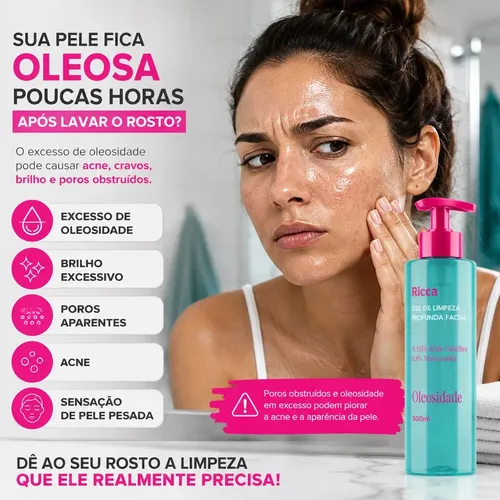 Kit 2 Gel De Limpeza Facial Antioleosidade Ricca 300ml | MercadoLivre