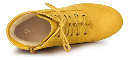 Bota Botines Punta Redondacon Cordones Y Tacón Alto Grueso